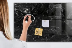 Tableau Magnétique Mural Wallfluent 90x60 cm Marbre noir Marqueur blanc Panneau Mémo Décoratif