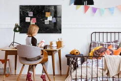 Tableau Magnétique Mural Wallfluent 90x60 cm Marbre noir Marqueur blanc Panneau Mémo Décoratif