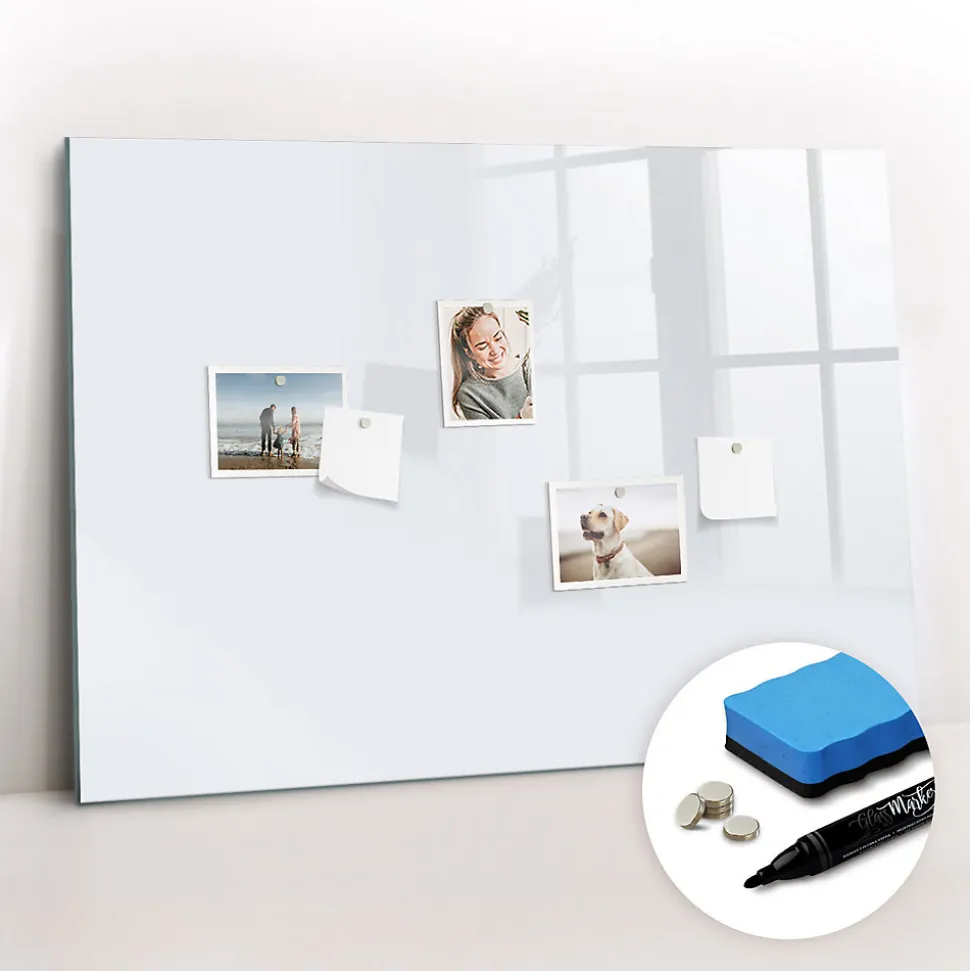 Tableau Magnétique Mural Wallfluent 100x70 cm Couleur : blanc foncé Marqueur noir Panneau Mémo Décoratif