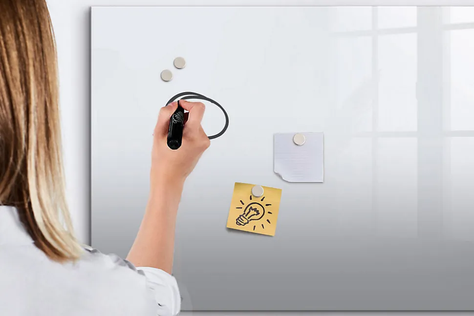 Tableau Magnétique Mural Wallfluent 100x70 cm Couleur : blanc foncé Marqueur noir Panneau Mémo Décoratif