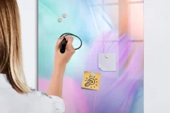 Tableau Magnétique Mural Wallfluent 60x90 cm Plumes pastel Marqueur noir Panneau Mémo Décoratif