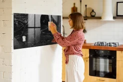 Tableau Magnétique Mural Wallfluent 120x60 cm Marbre noir Marqueur blanc Panneau Mémo Décoratif
