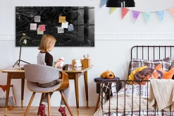 Tableau Magnétique Mural Wallfluent 120x60 cm Marbre noir Marqueur blanc Panneau Mémo Décoratif