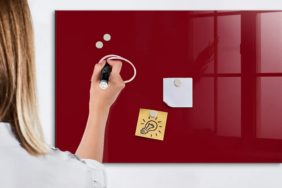 Tableau Magnétique Mural Wallfluent 90x60 cm Couleur bordeaux Marqueur blanc Panneau Mémo Décoratif