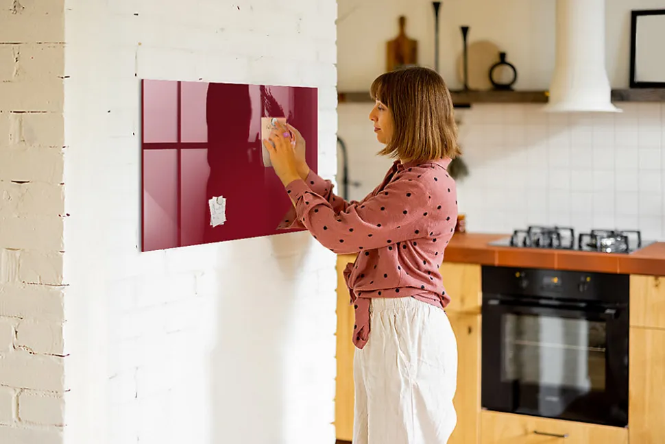 Tableau Magnétique Mural Wallfluent 90x60 cm Couleur bordeaux Marqueur blanc Panneau Mémo Décoratif