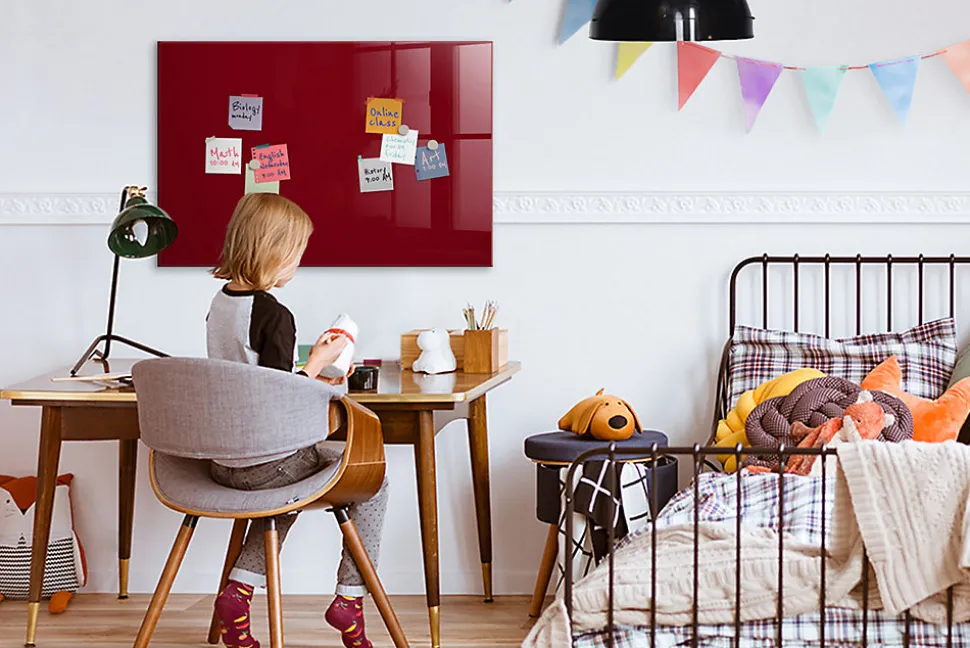 Tableau Magnétique Mural Wallfluent 90x60 cm Couleur bordeaux Marqueur blanc Panneau Mémo Décoratif