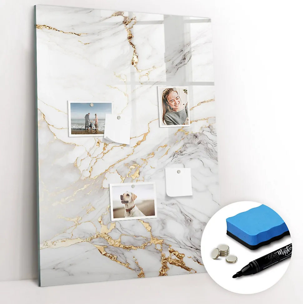 Tableau Magnétique Mural Wallfluent 70x100 cm Marbre décoratif Marqueur noir Idéal Bureau Et Maison
