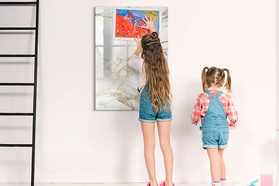 Tableau Magnétique Mural Wallfluent 70x100 cm Marbre décoratif Marqueur noir Idéal Bureau Et Maison