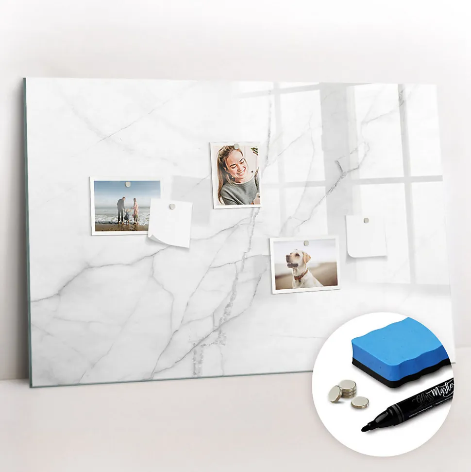 Tableau Magnétique Mural Wallfluent 90x60 cm Marbre décoratif Marqueur noir Idéal Bureau Et Maison