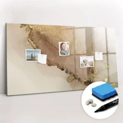 Tableau Magnétique Mural Wallfluent 120x60 cm Marbre doré Marqueur noir Idéal Bureau Et Maison