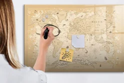 Tableau Magnétique Wallfluent 90x60 cm Carte du monde ancienne Marqueur noir En Verre De Planification