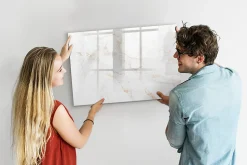 Tableau Magnétique Wallfluent 90x60 cm Marbre élégant Marqueur noir Mémos & Organisation
