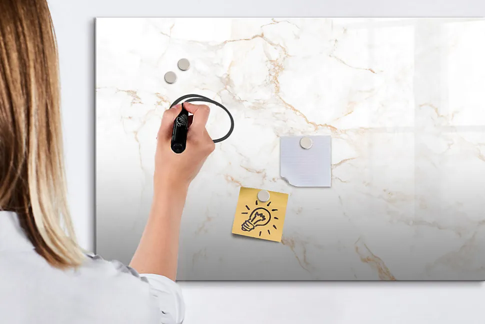Tableau Magnétique Wallfluent 90x60 cm Marbre élégant Marqueur noir Mémos & Organisation