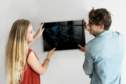 Tableau Magnétique Wallfluent 60x40 cm Contours de la carte du monde Marqueur blanc En Verre De Planification