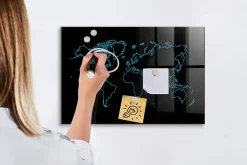 Tableau Magnétique Wallfluent 60x40 cm Contours de la carte du monde Marqueur blanc En Verre De Planification