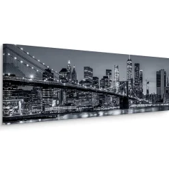 Tableau Panorama New York la Nuit 3D 145cm x 45cm - Parfait pour décorer votre salon, chambre ou bureau avec un design unique et