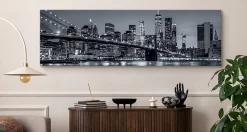Tableau Panorama New York la Nuit 3D 145cm x 45cm - Parfait pour décorer votre salon, chambre ou bureau avec un design unique et