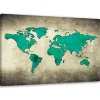 Tableau sur toile, Carte du Monde Verte 90x60 cm