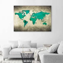 Tableau sur toile, Carte du Monde Verte 90x60 cm