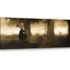 Tableau sur toile, Cerfs dans la forêt Brouillard Marron 120x40 cm