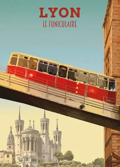 Tableau sur toile Lyon le funiculaire bleu, rouge l.50 x H.70cm Dada Art