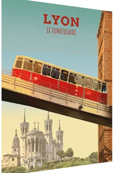 Tableau sur toile Lyon le funiculaire bleu, rouge l.50 x H.70cm Dada Art