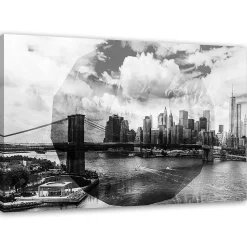 Tableau sur toile, New York ville géométrique noir et blanc 100x70 cm