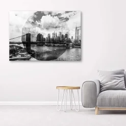 Tableau sur toile, New York ville géométrique noir et blanc 100x70 cm