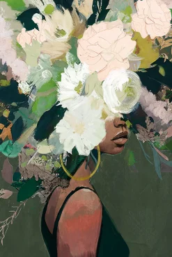 Tableau sur toile peint à la main motifs fleurs blanches l.63 x H.93 cm Dada Art