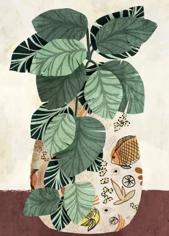 Tableau sur toile pot ethnique et plante l.55 x H.75 cm Dada Art