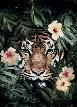 Tableau sur toile tigre dans les fleurs l.60 x H.90 cm Dada Art