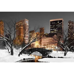 Tableau toile en kit CENTRAL PARK SOUS LA NEIGE 140 x 95 cm - Toile textile sans PVC, Made in France par Scenolia