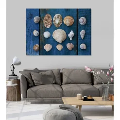Tableau toile en kit COLLECTION DE COQUILLAGES 180 x 130 cm - Toile textile sans PVC, Made in France par Scenolia