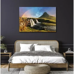 Tableau toile en kit KIRKJUFELLSFOSS ISLANDE 140 x 95 cm - Toile textile sans PVC, Made in France par Scenolia