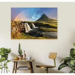 Tableau toile en kit KIRKJUFELLSFOSS ISLANDE 140 x 95 cm - Toile textile sans PVC, Made in France par Scenolia
