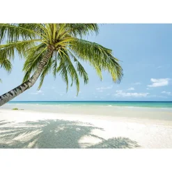 Tableau toile en kit PLAGE PARADIS et palmier 180 x 130 cm - Toile textile sans PVC, Made in France par Scenolia