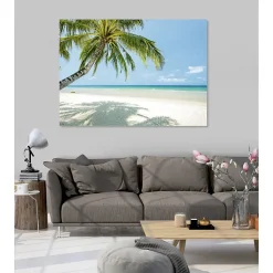 Tableau toile en kit PLAGE PARADIS et palmier 180 x 130 cm - Toile textile sans PVC, Made in France par Scenolia