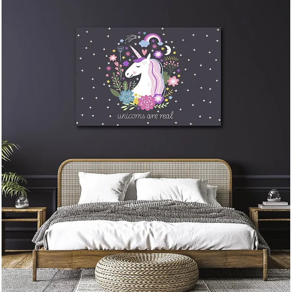 Tableau toile en kit UNICORNS ARE REAL 140 x 95 cm - Toile textile sans PVC, Made in France par Scenolia