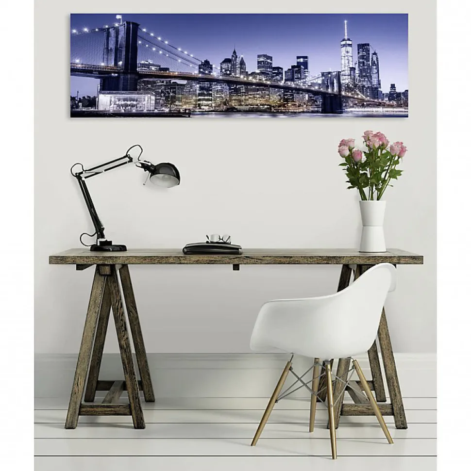 Tableau toile XXL en kit Blue Brooklyn Bridge 130 x 40 cm - Toile textile sans PVC