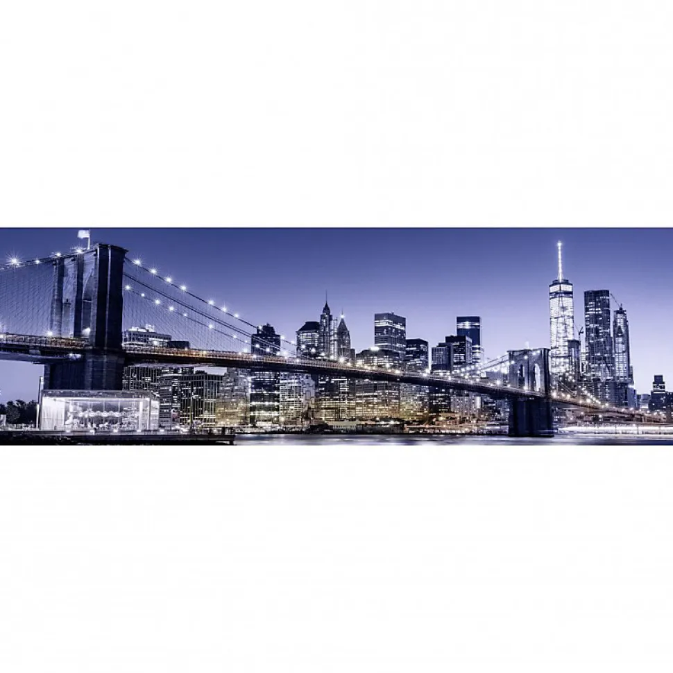 Tableau toile XXL en kit Blue Brooklyn Bridge 130 x 40 cm - Toile textile sans PVC