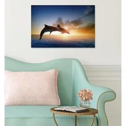 Tableau toile XXL en kit Saut Des Dauphins 60 x 40 cm - Toile textile sans PVC