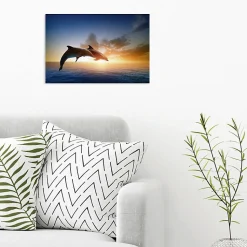 Tableau toile XXL en kit Saut Des Dauphins 60 x 40 cm - Toile textile sans PVC