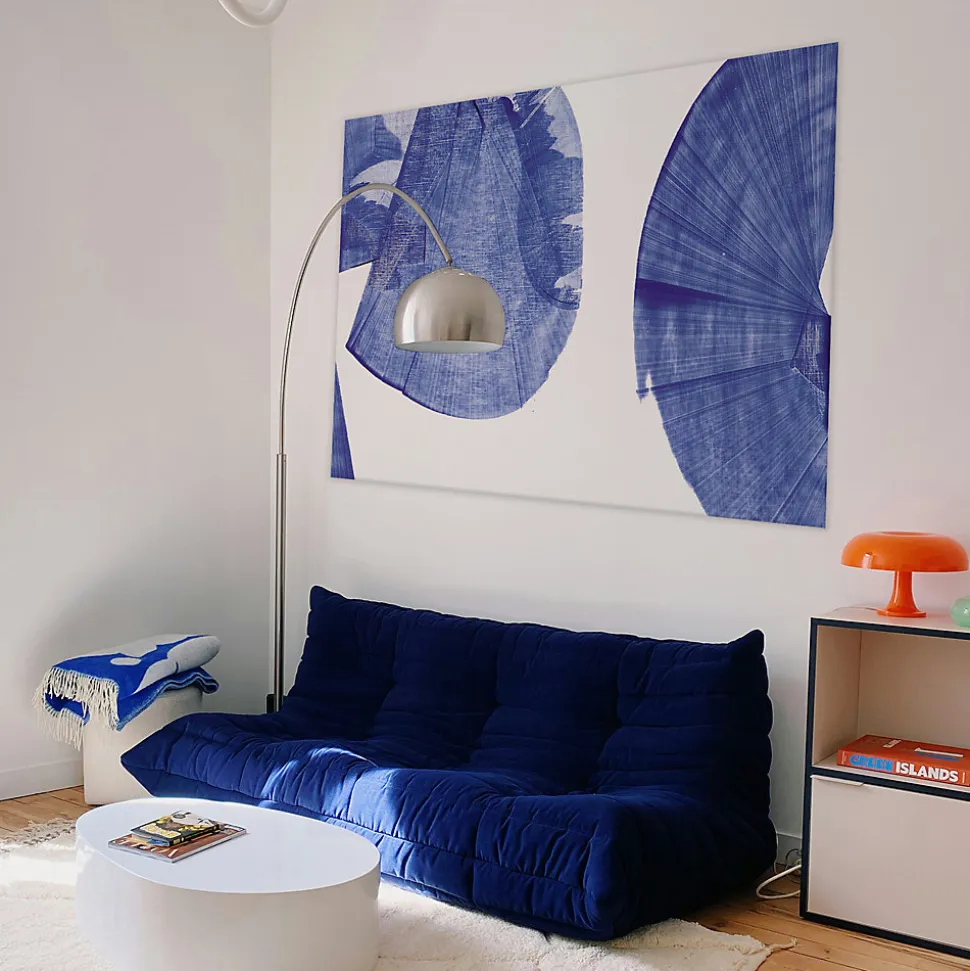 Tableau tourbillon et connexion bleu en toile imprimée, 150x90 cm