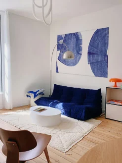 Tableau tourbillon et connexion bleu en toile imprimée, 150x90 cm