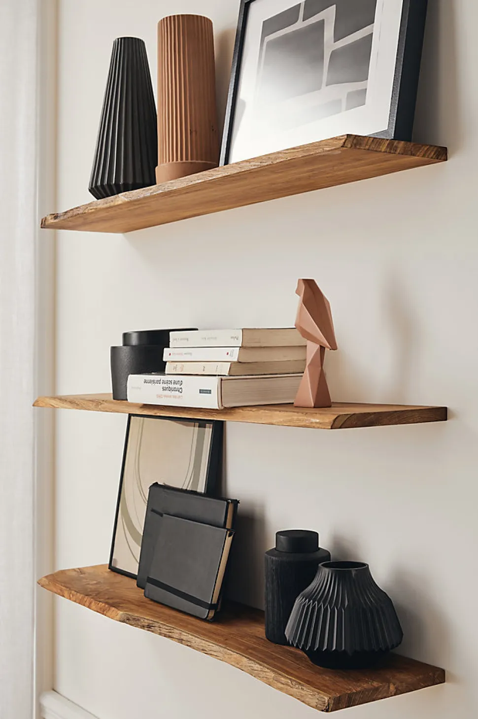 Tablette Bois Teck Indo Massif Huilé - Bord Naturel Irrégulier - 18x110x600mm - Etagère Murale de Bureau, Cuisine