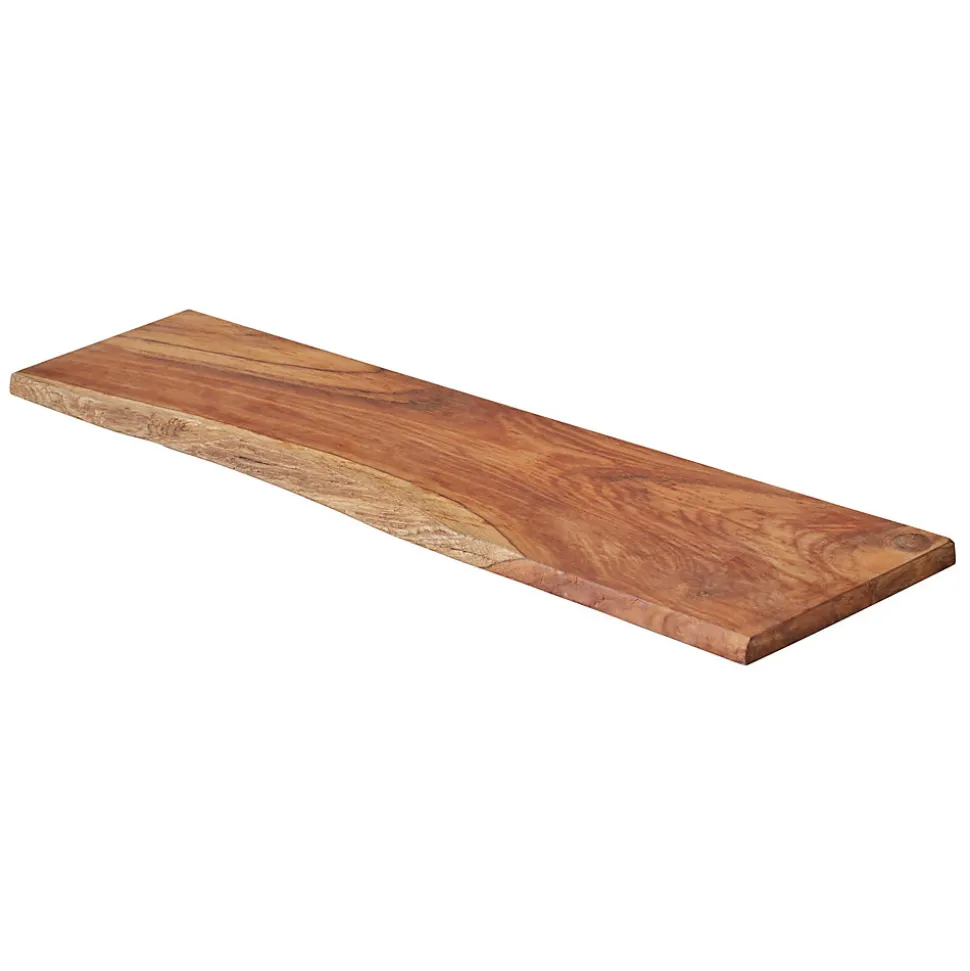 Tablette Bois Teck Indo Massif Huilé - Bord Naturel Irrégulier - 18x110x600mm - Etagère Murale de Bureau, Cuisine