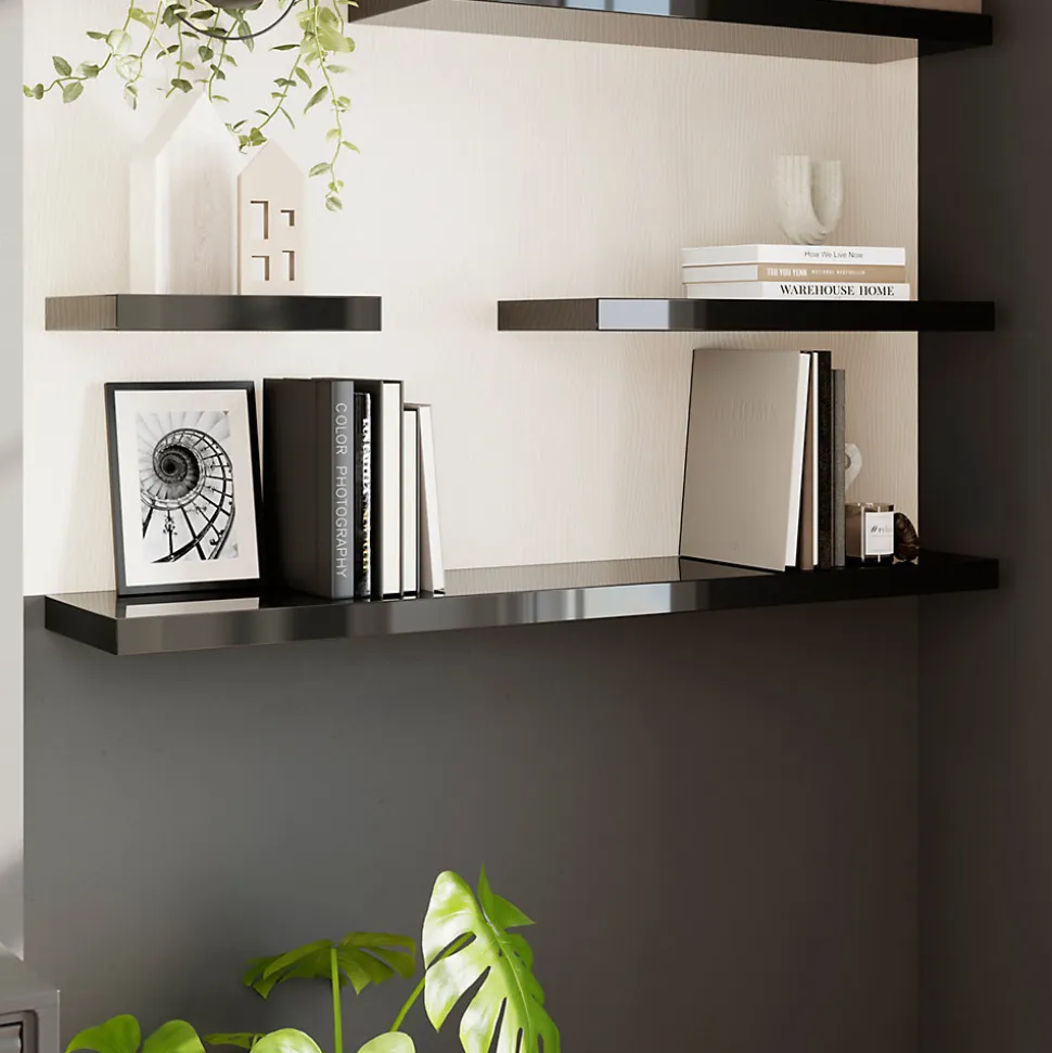 Tablette murale avec fixation invisible GoodHome Cusko noir brillant 118 cm