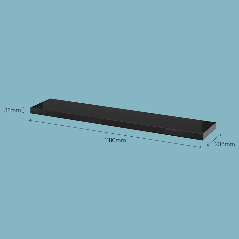 Tablette murale avec fixation invisible GoodHome Cusko noir brillant 118 cm