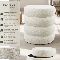 Tabouret avec espace de rangement rond 42 x 42 x 47 cm
