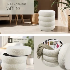 Tabouret avec espace de rangement rond 42 x 42 x 47 cm